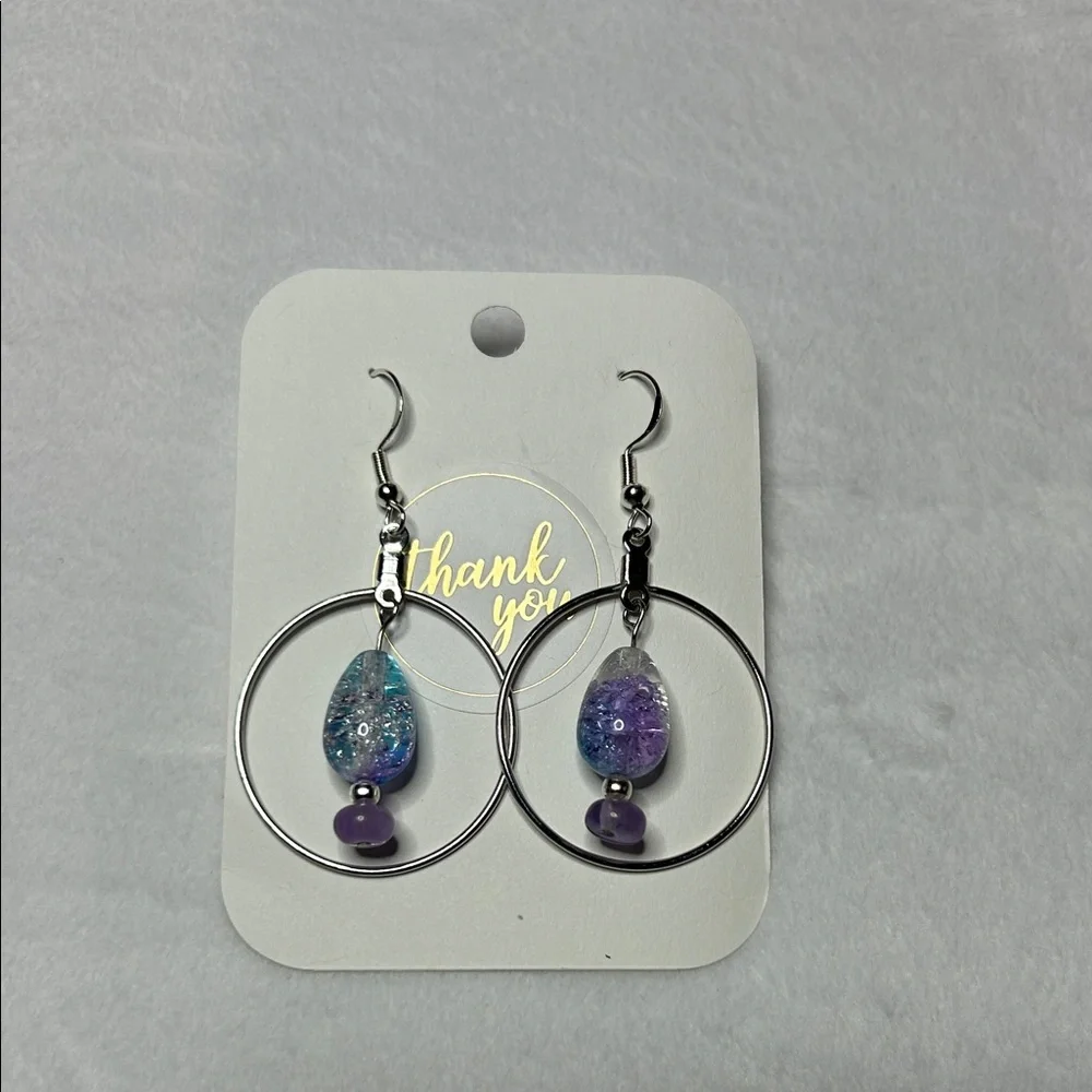 Elegant Purple and Silver Earrings - Picture 2 of 2